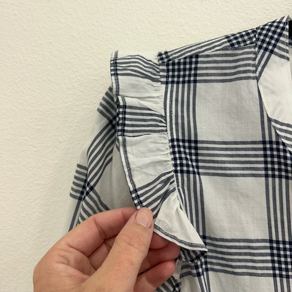 J.Crew plaid ruffle sleeve 100% cotton button blouse top SM classic preppy fall - Picture 5 of 8